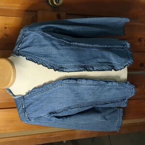 LIVE A LITTLE* cotton denim delicate ruffled feminine long sleeve hook/eye close